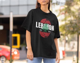 Maglietta oversize con impronta digitale della bandiera del Libano / Maglietta unisex con orgoglio libanese / Abbigliamento termico / Abbigliamento da strada / Supporto libanese