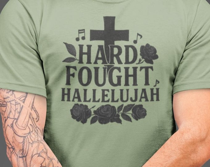 Featured listing image: Comfort Colors Christian T-Shirt: Black Roses Cross - Hard Fought Hallelujah