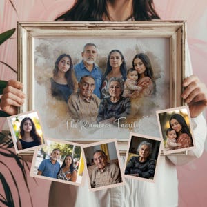 Personalized Watercolor Family Memorial Portrait, Watercolor Canvas from photo, Merged Family Photos, Painting from Photo, Add Loved One