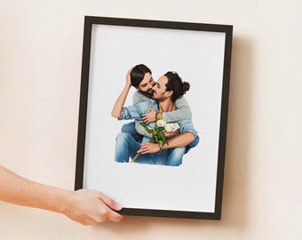 Personalized LGBTQ+ Watercolor Portrait: Custom Pride Art, Couple & Family Gift (Digital or Print Available