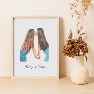 Personalized Watercolor Lesbian Portrait from Photo, Single or Merge Multiple Photos into One, Pride Month Custom Couple & Family Art