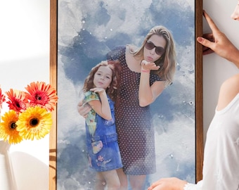 Mother's Day Personalized Gift - Custom Watercolor Portrait from Photo, Perfect gift for mom, New Mom Gift, Gift for Her, Decor gifts