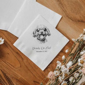 Custom Illustrated Dog Wedding Napkins, Bridal Shower, Engagement Party, Custom Bar Napkins, Custom Pet Wedding Napkins, Dog Napkins