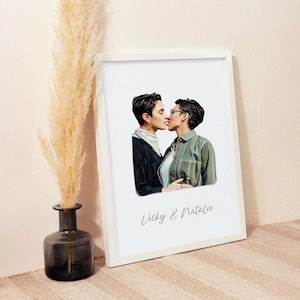 Personalized Watercolor Lesbian Gay Portrait from Photo – LGBTQ Gift, Pride Month Custom Couple & Family Art, Digital or Canvas Gift