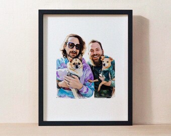 Custom Watercolor LGBTQ+ Portrait: Gay Lesbian Couple, Family Art (Digital or Print Available