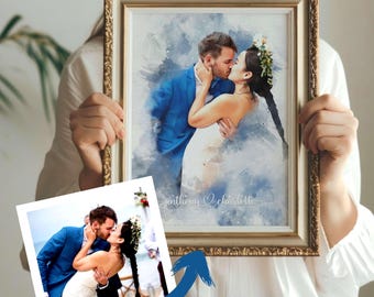 Personalized Wedding Portrait, Watercolor Style, Anniversary Gift