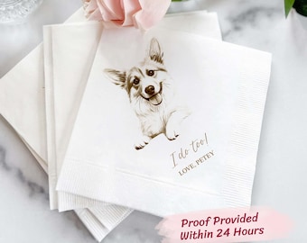Personalized Pet Portrait Napkins: Custom Dog Wedding Decor