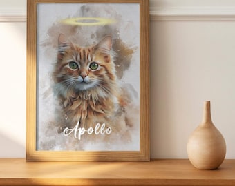 Personalized Watercolor Cat Memorial Portrait: Pet Loss Sympathy Gift