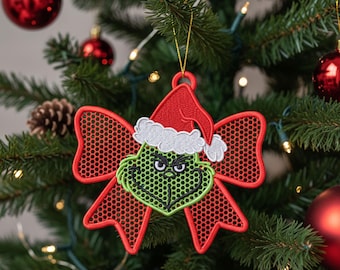FSL Weihnachten Grinch Spitze Ornament: Maschinenstickdatei (Digitaler Download)