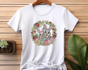 Elegantes Osterhasen Paar im Blumen Rosenkranz Stickerei 8 Größen - Instant Download