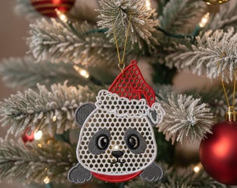 FSL Ornament Christmas Panda Earrings Embroidery Designs Instant 3 size Download