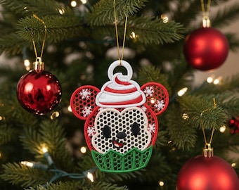 FSL Weihnachtsmaus Ohrring Stickdatei: Freistehende Spitze (Digitaler Download)