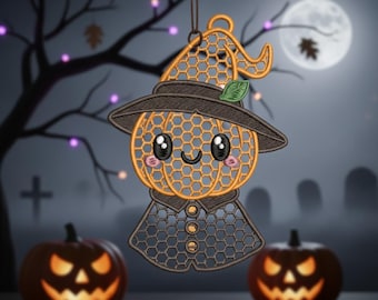 Halloween Kürbis FSL Ohrring Kürbis Stickmuster 13x15 cm