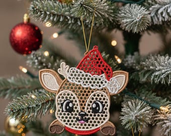 FSL ornament kerst rendieren oorbellen borduurontwerpen Instant 3 maten downloaden