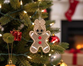 FSL Ginger Candy Christmas Ornament  Lace Embroidery Designs, 3 Size (Instant Download)