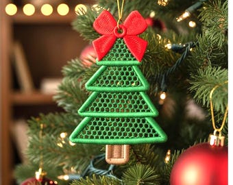 FSL Tree Bow Christmas Embroidery Earrings, Lace Embroidery Designs, 3 Sizes (Instant Download)