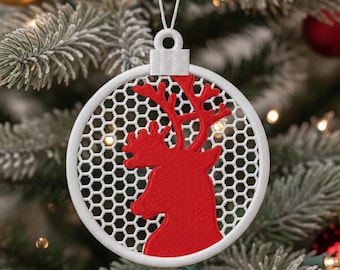 FSL-Stickerei Reindeer Lace Stickmuster: Weihnachtsanhänger 4 size (Instant Download)