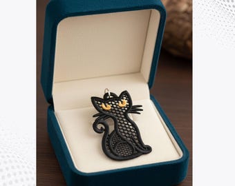 FSL Weihnachten Schwarze Katze Stickmuster: Freistehende Spitze (Digitaler Download)