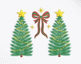 Christmas Tree embroidery design, Coquette Bow embroidery machine file, 6 sizes, Instant download