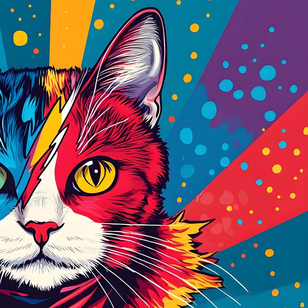 Pop Art Cat Dressed as Kitty Stardust | Glam Rock Cat Art Print ...