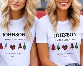 Personalized Family Christmas Shirt: Plaid Tree Design, Custom Name