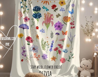 Personalized Wildflower Blanket: Custom Girl's Baby Blanket