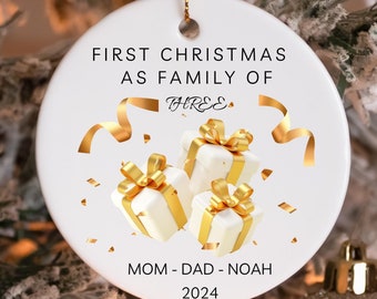 Personalized First Christmas as Family of Three Presents