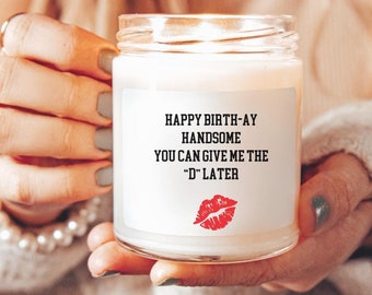 Flirty Birthday Candle for Boyfriend: 9oz Soy Wax with Red Lip Print