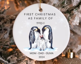 Personalized First Christmas as a Family of Three Penguins