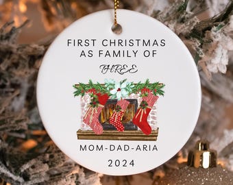 Personalized First Christmas as a Family of Three Fireplace Stockings
