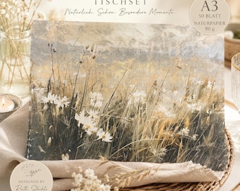 Wildflower placemat made of natural paper – A3 paper placemat in vintage country style | 50 sheets | Table decoration for weddings & spring