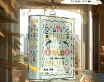Adorno plano 2D del libro Orgullo y prejuicio - Decoración navideña literaria de Jane Austen - Novela clásica para colgar en el árbol