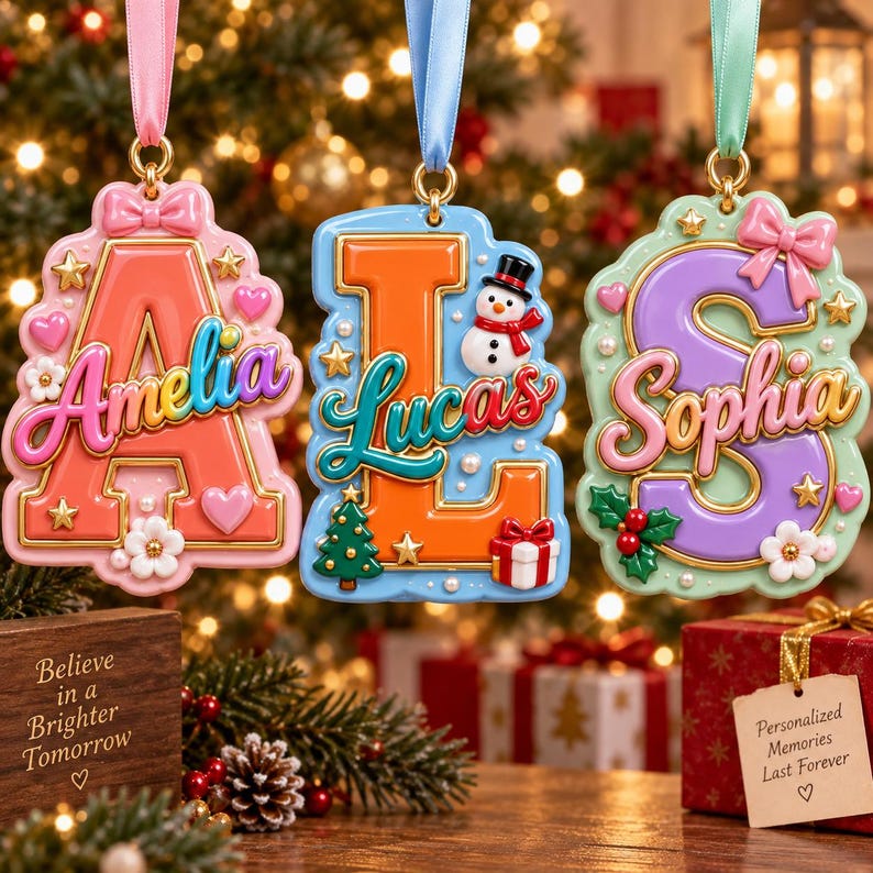 Personalized 3D Initial Christmas Ornament Custom Name Holiday Decor ...