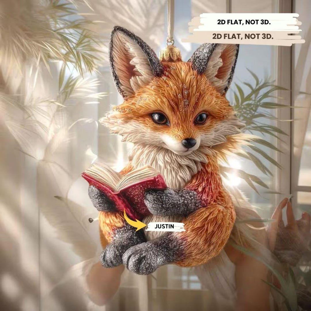 2D FLAT Cute Fox Reading Ornament, Woodland Animal Christmas Tree ...