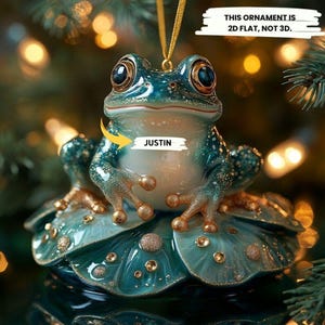 Sparkling Frog 2D FLAT Christmas Ornament With Jewels – Whimsical Amphibian Holiday Tree Decoration