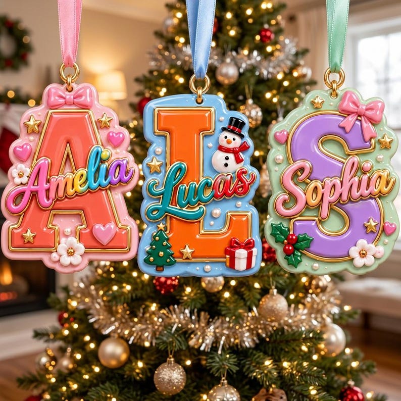 Personalized 3D Initial Christmas Ornament Custom Name Holiday Decor ...