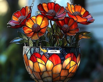 Acchiappasole floreale in acrilico, finto acrilico colorato, da appendere alla finestra, vaso di fiori, acchiappasole, regalo botanico colorato