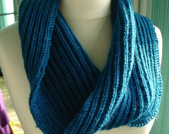 Chunky knit teal cowl - brioche stitch - ready to ship