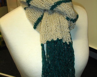 Beige and green striped scarf -  ready to ship