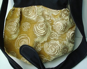 Yellow and Black Ornamental Velours Hobo Bag -Pouch- Ready to ship
