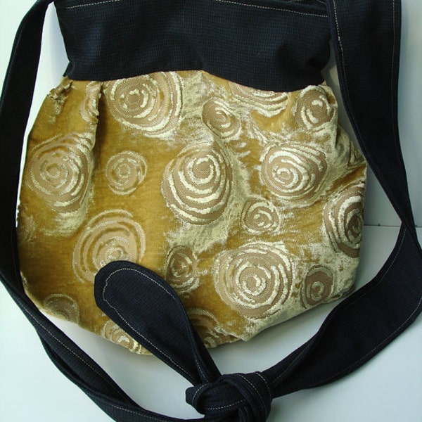 Yellow and Black Ornamental Velours Hobo Bag -Pouch- Ready to ship