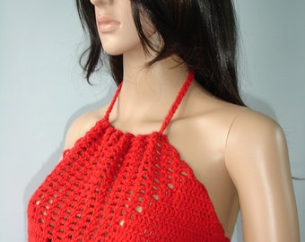 Red crochet halter top - ready to ship