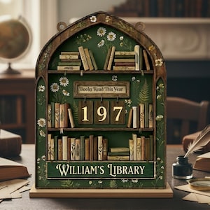 Custom Name Book Read This Year Counter, Personalized Books Tracker Sign, Cottagecore Book Lover Gift, Vintage Library Bookshelf Decor