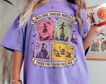 Welcome Foolish Mortals Shirt, There's No Turning Back Now Tee, Tightrope Walker Shirt, Vintage Stamp Halloween Tee, Spooky Season T-Shirt