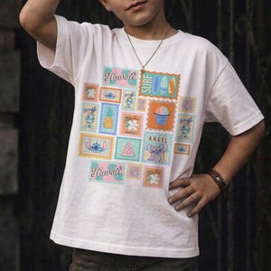 Disney Lilo and Stitch Inspired Stamps Shirt, Angel Stitch and Scrump Hawaii Vibes Tee, Beach Vacation Shirt, Disneyland Family Summer Trip image 18