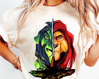 Vintage Lion King Simba and Scar Split Face Shirt, Disney Villain Tee, Pride Lands Shirt, Animal Kingdom, Disneyland Family Trip Outfit