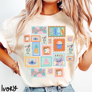 Disney Lilo and Stitch Inspired Stamps Shirt, Angel Stitch and Scrump Hawaii Vibes Tee, Beach Vacation Shirt, Disneyland Family Summer Trip image 3