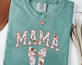 Disney Moana Mama Coquette Bow Floral Comfort Colors Shirt, Disney Princess Mom Life T-shirt, Mother's Day Gift, Disneyland Family Trip