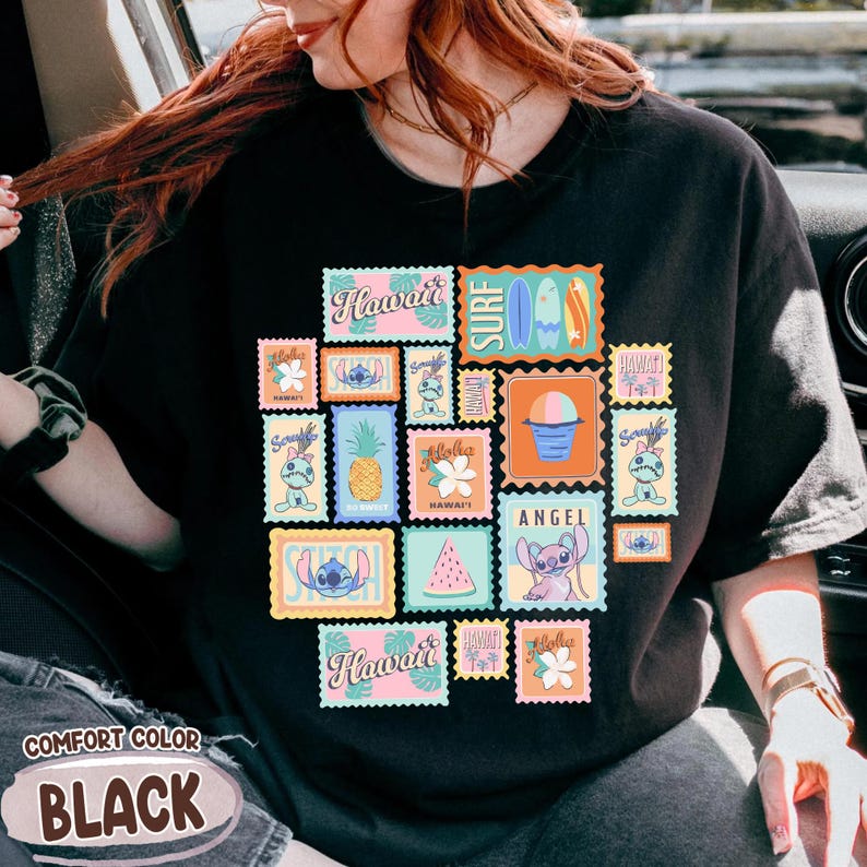 Disney Lilo and Stitch Inspired Stamps Shirt, Angel Stitch and Scrump Hawaii Vibes Tee, Beach Vacation Shirt, Disneyland Family Summer Trip image 12