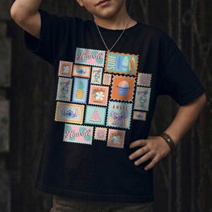 Disney Lilo and Stitch Inspired Stamps Shirt, Angel Stitch and Scrump Hawaii Vibes Tee, Beach Vacation Shirt, Disneyland Family Summer Trip image 14